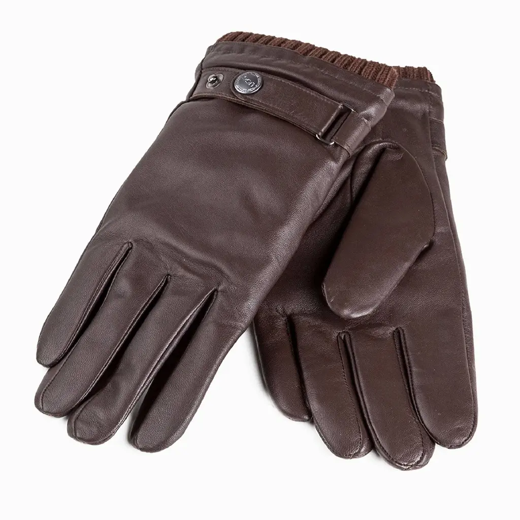 auzland-nappa-Men-leather-silver-stud-gloves-chocolate-1.webp