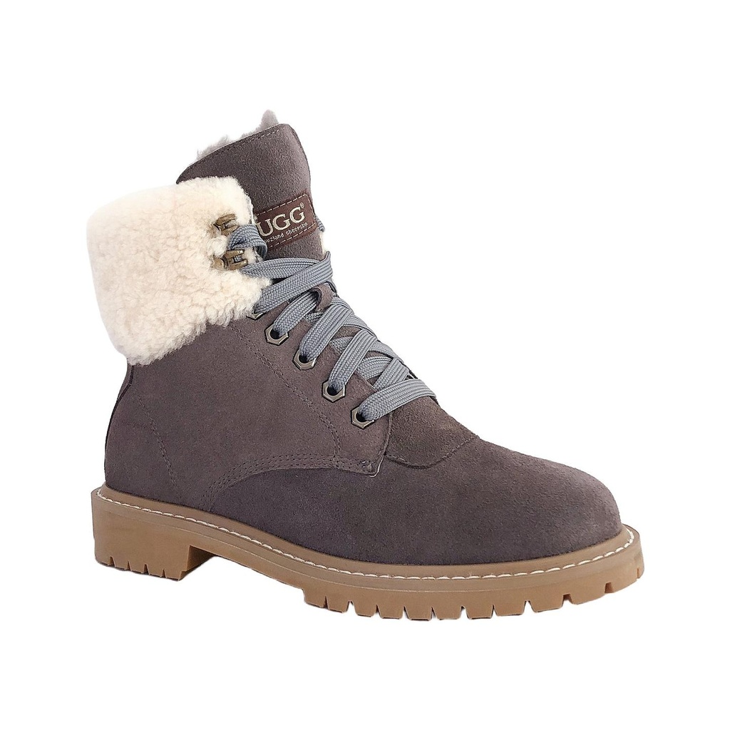 [AUZ1183-Grey-EU 36] UGG Women Lace up Chunky Boot (AU Ladies 5 / AU Men 3 / EU 36, Grey)