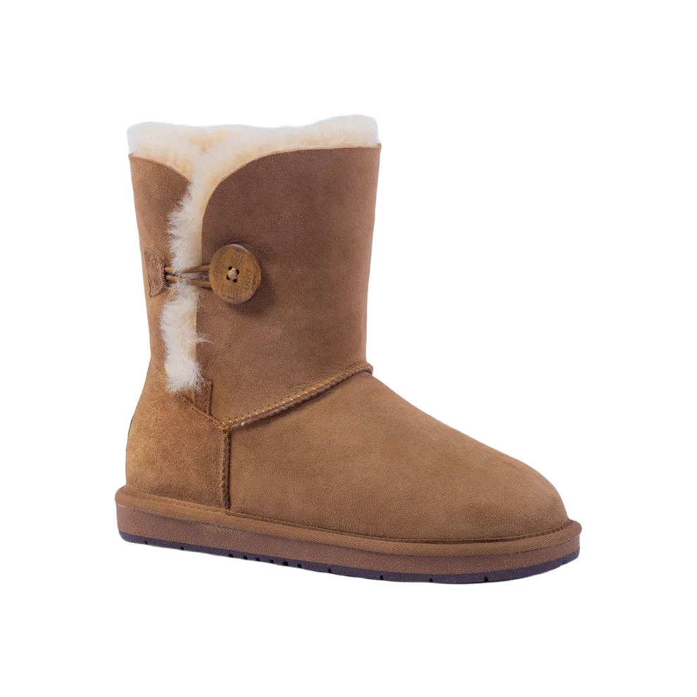 [AUZ003-CHEST-5] UGG Short Button Sheepskin Boots (Chestnut, AU Ladies 5 / Men 3 / EU 35)