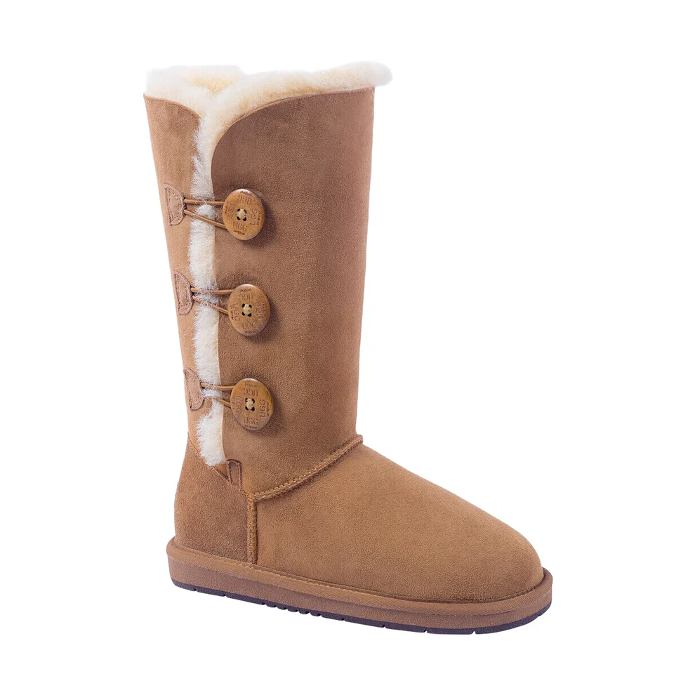[AUZ073-CHEST-5] UGG Tall 3 Button Sheepskin Boots (Chestnut, AU Ladies 5 / Men 3 / EU 35)