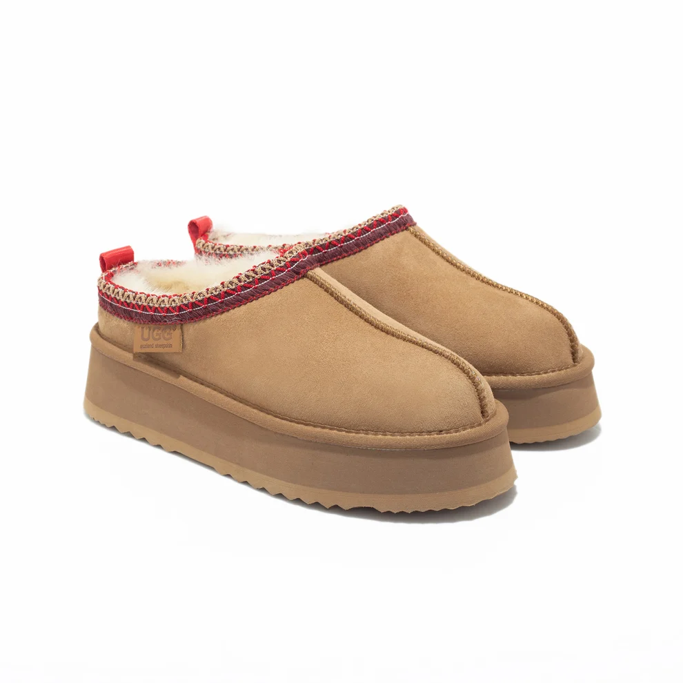 [AUZ086-CHEST-5] UGG Platform Tassie Sheepskin Slippers (Chestnut, AU Ladies 5 / EU 36)