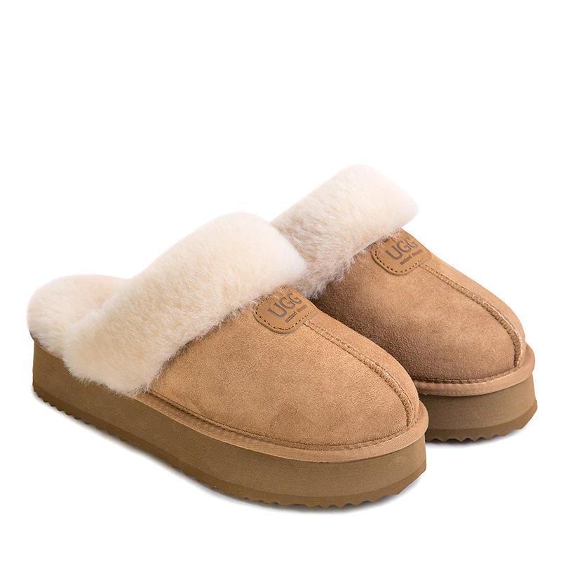 [AUZ030-CHEST-4] UGG Willow Platform Sheepskin Scuffs (Chestnut, AU Ladies 4 / EU 35)