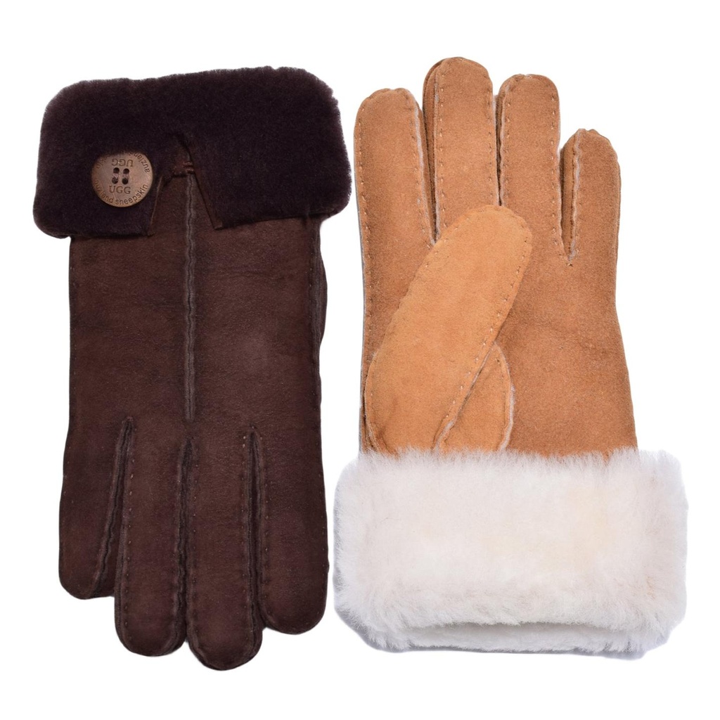 [AUZG002] UGG Button Gloves Sheepskin Wool (S, Chestnut)